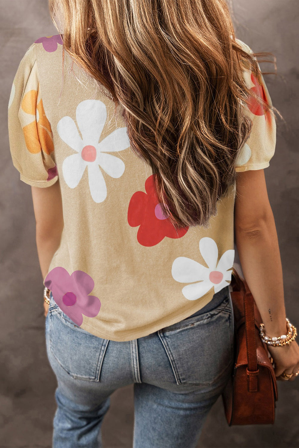 Flower Round Neck Short Sleeve Blouse Flower Round Neck Short Sleeve Blouse